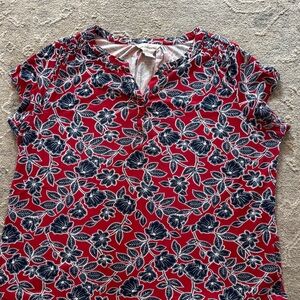 Liz Claiborne Red and Blue Floral Blouse